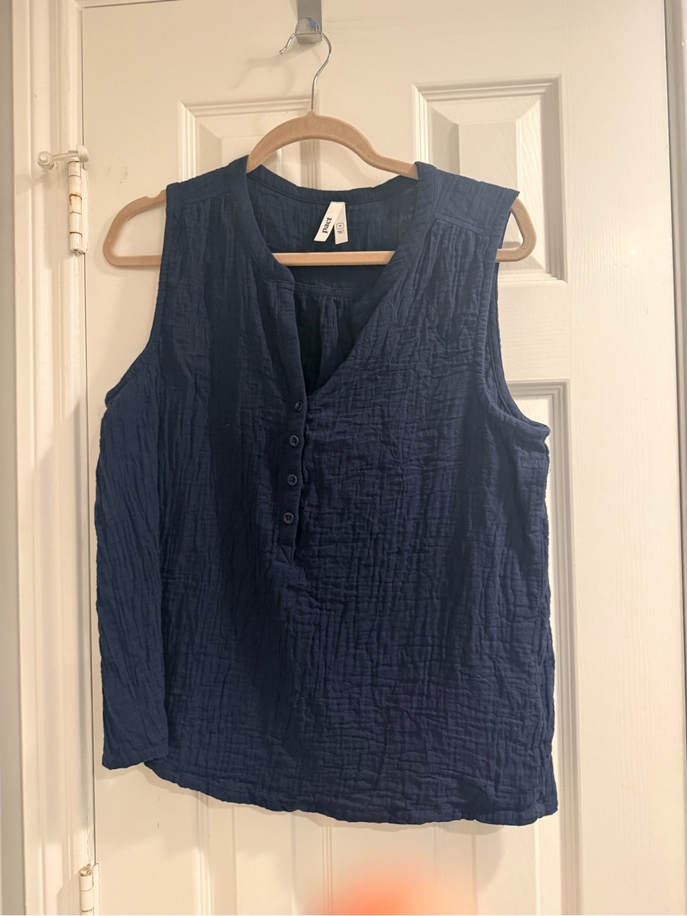 Pact Navy Double Cotton Gauze Sleeveless Button-Front Top